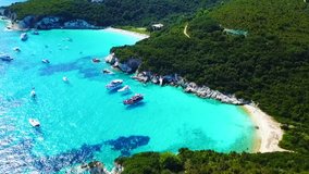Aerial drone video of tropical paradise turquoise beach in exotic destination