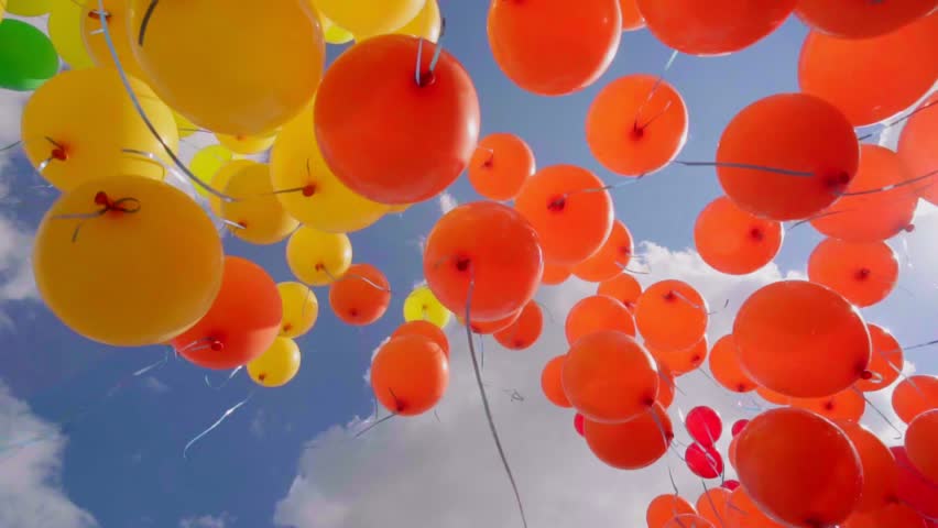 Variety colorfull baloons in the scky with clouds and sun | Shutterstock HD Video #1016320996