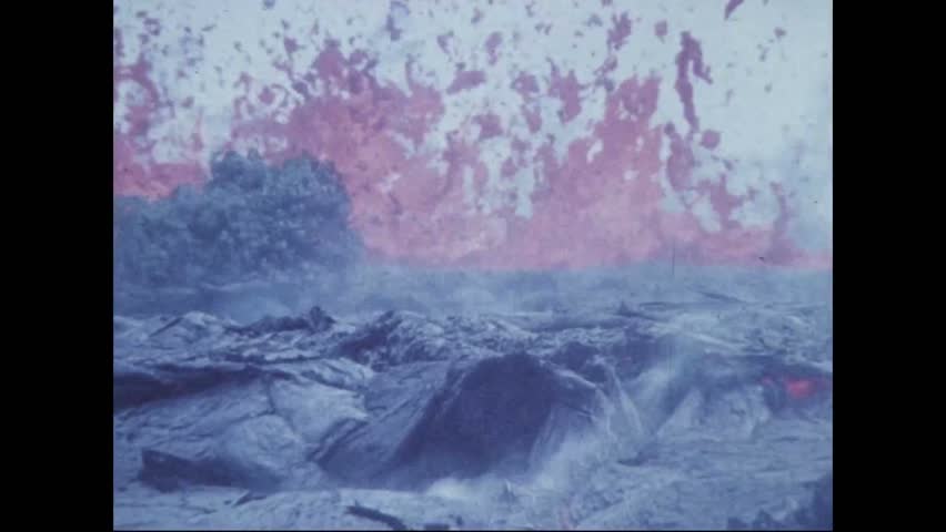 CIRCA 1973 - Lava splashes at the lip of the Pauahi Crater.