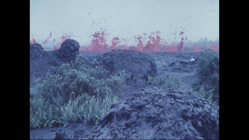 CIRCA 1973 - Lava splashes at the lip of the Pauahi Crater.