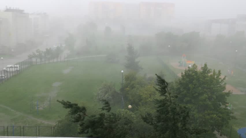 Heavy Rainfall During Thunderstorm Seen From City Flat