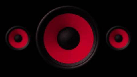 3X Loudspeaker, Close Up Pumped sound waves, 4K membrane Red