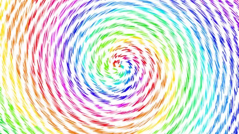 Energetic colorful spiral of electric waves in rainbow colors spinning with a seamless loop rotation. High definition rainbow multicolor CGI white background backdrop motion graphics video clip
