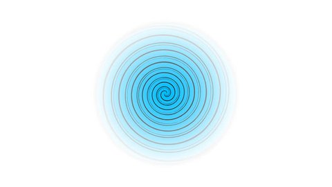 Blue spiral circle spinning in a rotating seamless repeating loop with a white background.  Rotating CGI high definition backdrop motion graphics video clip