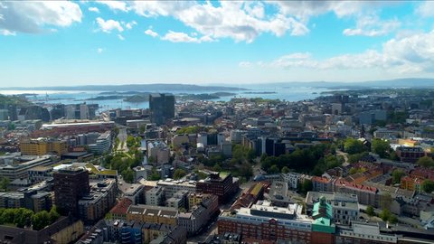 Downtown Oslo,  Norway,  Aerial View of the City in Beautiful High Definition 4K