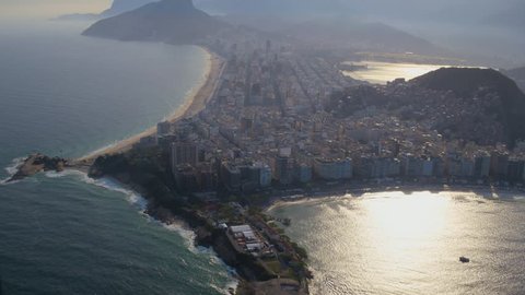 Aerial view Rio de Janeiro, Botafogo Bay, Sugarloaf Mountain, Ipanema Beach, Copacabana Beach, Brazil