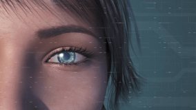 3d model of a girl face, with a futuristic software interface for eye recognition (3d render) - Powered by Shutterstock - Get 15% off with code: PIKWIZARD15