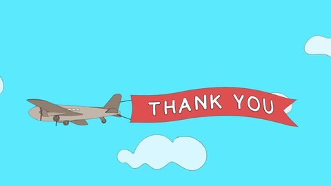 Airplane is passing through the clouds with "Thank You" banner - Seamless loop