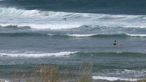 beautiful surfer beach esteiro the galican coast of spain on a summer day