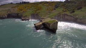 Aerial footage of Tunnel Beach, Dunedin, New Zealand