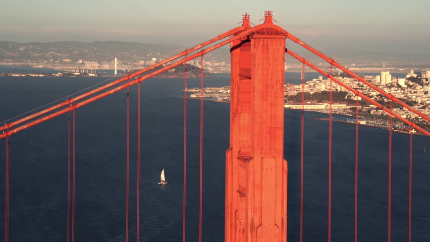 San Francisco Circa-2016, daytime aerial view of the Golden Gate Bridge and city skyline Royalty-Free Stock Footage #1016371120