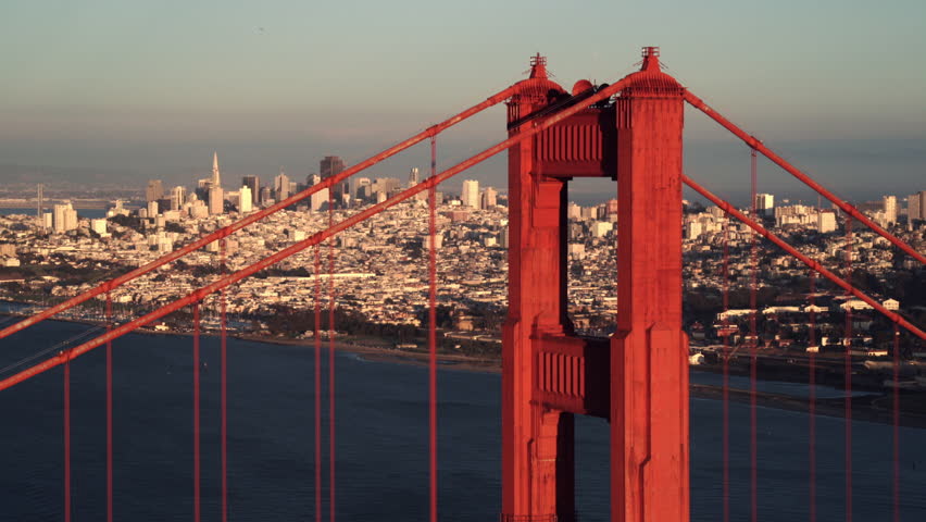 San Francisco Circa-2016, daytime aerial view of the Golden Gate Bridge and city skyline | Shutterstock HD Video #1016371120