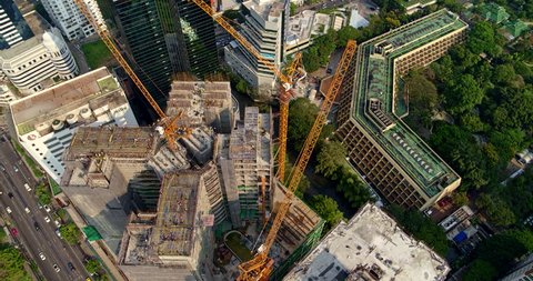 Thailand Bangkok Aerial v152 Panning birdseye of building construction and roadways