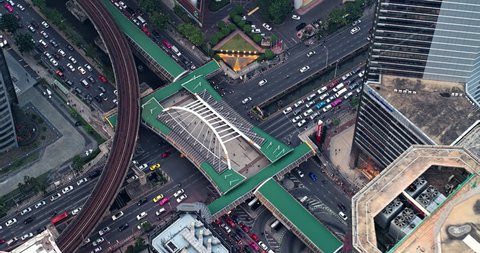 Thailand Bangkok Aerial v98 Panning birdseye of busy intersection