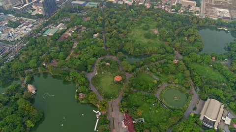 Thailand Bangkok Aerial v78 Panning overhead view of Lumphini Park and surroundings
