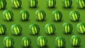 Fresh watermelons on green background.
Colorful fruit pattern. 4k video.