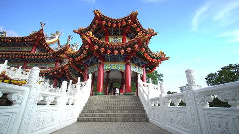 KUALA LUMPUR, MALAYSIA - SEPT 2018 : 4K footages of Thean Hou a 6-tiered temple to the Chinese sea goddess Mazu located in Kuala Lumpur, Malaysia