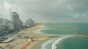 Morning over the beach of Tel Aviv - aerial footage