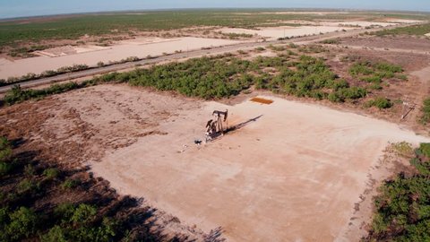 Cinematic Daytime Aerial Video of Oilfield Pumpjack