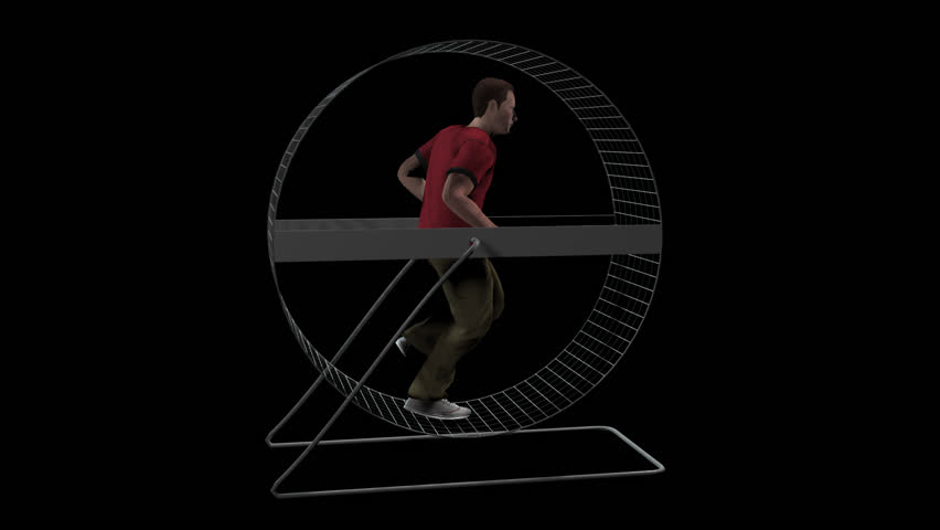 Male running in hamster wheel on Alpha Channel