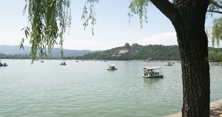 Beijing China Tourist Boating On Lake

