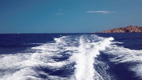 Video of a trace tails of a speed boat on water surface in the Mediterranean sea. 