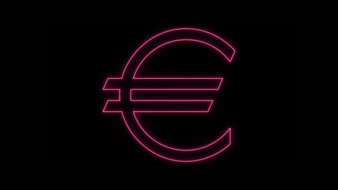 4K Neon Euro Currency Shape Flickering On Dark Background