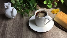 Hot black coffee cup video clips
