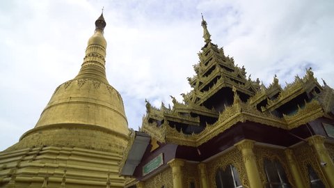 Shwemawdaw Pagoda the highest pagoda in Myanmar, Bago, Myanmar, in the rainy season