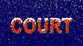 New Year text text COURT. Snow falls. Christmas mood, looped video. Alpha channel Premultiplied - Matted with deep blue RGB(04:00:5B)