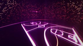 Abstract animation drawing of basketball field shape from neon line and flickering particles on background.  - Powered by Shutterstock - Get 15% off with code: PIKWIZARD15