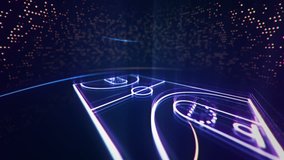 Abstract animation drawing of basketball field shape from neon line and flickering particles on background.  - Powered by Shutterstock - Get 15% off with code: PIKWIZARD15