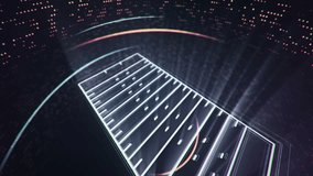 Abstract animation drawing of football field shape from neon line and flickering particles on background.  - Powered by Shutterstock - Get 15% off with code: PIKWIZARD15