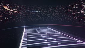 Abstract animation drawing of football field shape from neon line and flickering particles on background.  - Powered by Shutterstock - Get 15% off with code: PIKWIZARD15