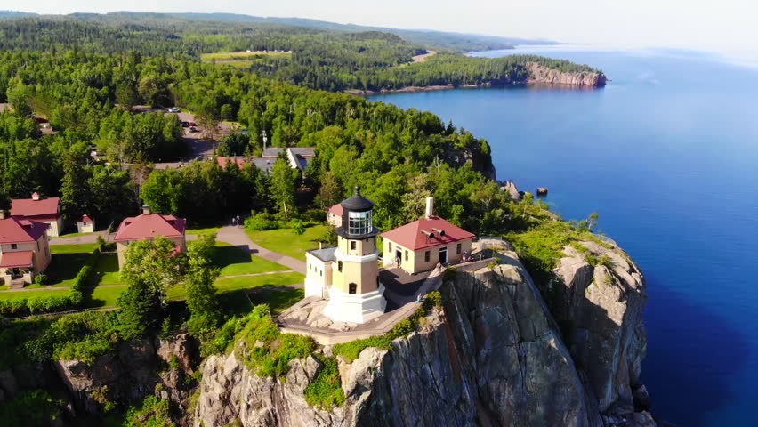 drone footage of Splitrock Lighthouse in Two Harbors Minnesota