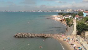 4k aerial video of the beach in Sveti Vlas. Popular summer resort Bulgaria