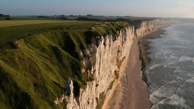 Drone footage of the cliffs of Fécamp, France.