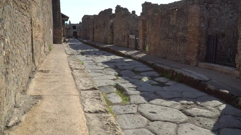Pompeii ruins, ancient lost Roman city. Italy, 4K.