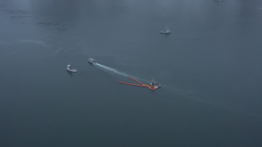 Oil spill exercise. Valdez, Alaska. Fishing boats.