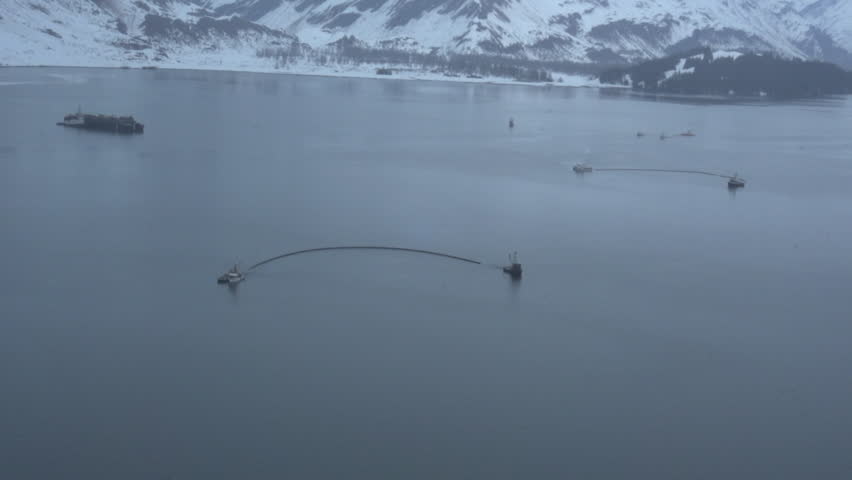 Oil spill exercise. Valdez, Alaska. Fishing boats.
