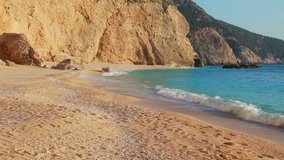 Attractive spring view of Porto Katsiki Beach. Colorful morning seascape of Ionian sea. Gorgeous outdoor scene of Lefkada Island, Greece, Europe. Full HD video (High Definition).