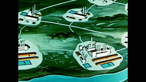 CIRCA 1950s - A 1952 animated film explains the power and structure of nuclear energy.