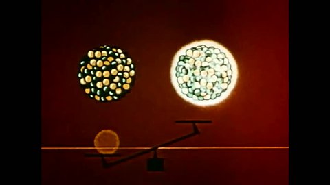 CIRCA 1950s - A 1952 animated film explains the power and structure of the atom.