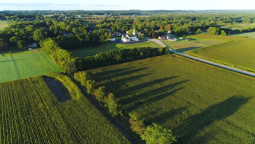 Scenic small town nestled amid fertile valley in beautiful rural Wisconsin
