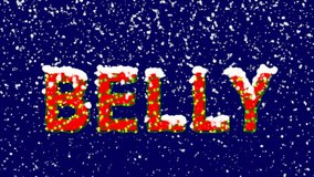 New Year text text BELLY. Snow falls. Christmas mood, looped video. Alpha channel Premultiplied - Matted with deep blue RGB(04:00:5B)