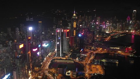 Causeway Bay, Hong Kong - September 13, 2018 :  4K footage of Casueway Bay district view from sky in sunset moment.