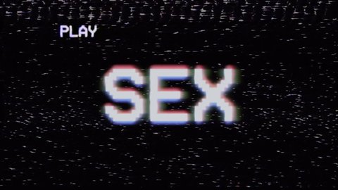 Fake VHS tape recording: the text Sex, appearing with RGB distortion.
