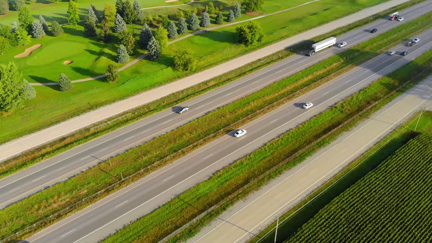 Morning rush hour, highway 41 crosses beautiful rural Wisconsin
