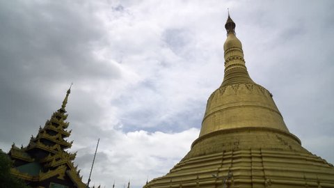 Shwemawdaw Pagoda the highest pagoda in Myanmar, Bago, Myanmar, in the rainy season