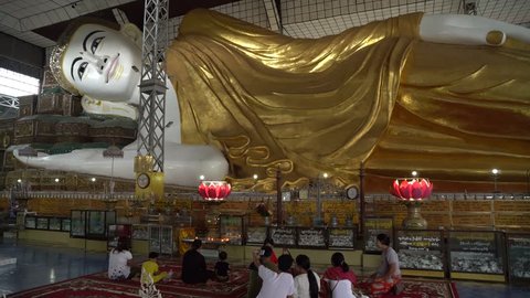 BAGO, MYANMAR - AUGUST 19 : The Shwethalyaung Buddha, The Statue is a reclining Buddha, which has a length of 55 metres and height of 16 metres, is believed to have been built in 994 on August 19,2018